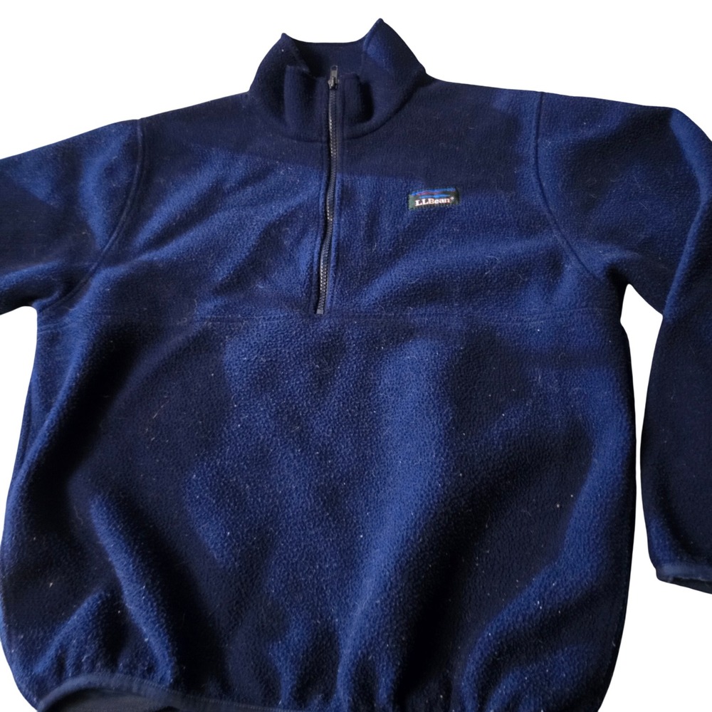 LL Bean Mens Navy Blue Fleece Quarter Zip Pullover Made in USA Vintage Style